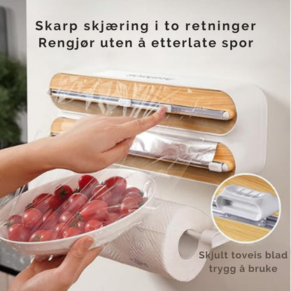 PuraWrap - 3-i-1-dispenser for folie og plastfolie med papirhåndkleholder